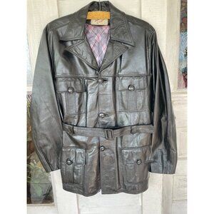 Vintage 1970s Lomeli Of California Leather Jacket Belted Size 42 Mens Black